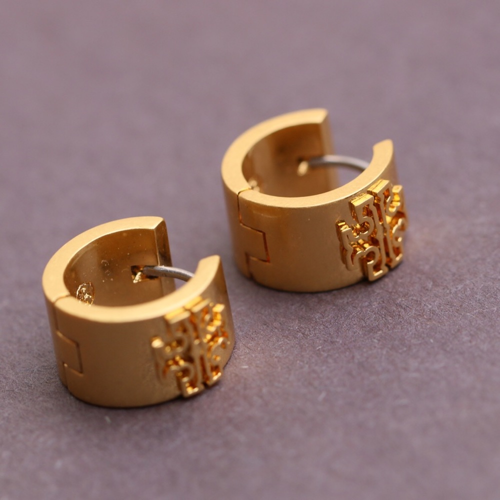 Tory Burch Gold Hinge Hoop Logo Earrings
